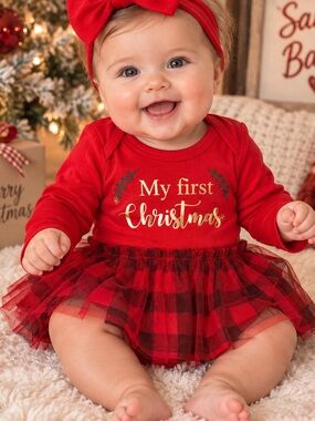 Emporio Baby My First Christmas Tutu Bodysuit Red Plaid 3-6M